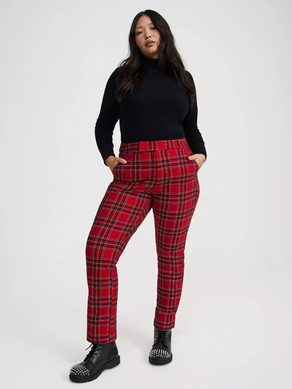Torrid Studio High-Rise Ponte Red Plaid Trouser Pant size 10s NWOT!